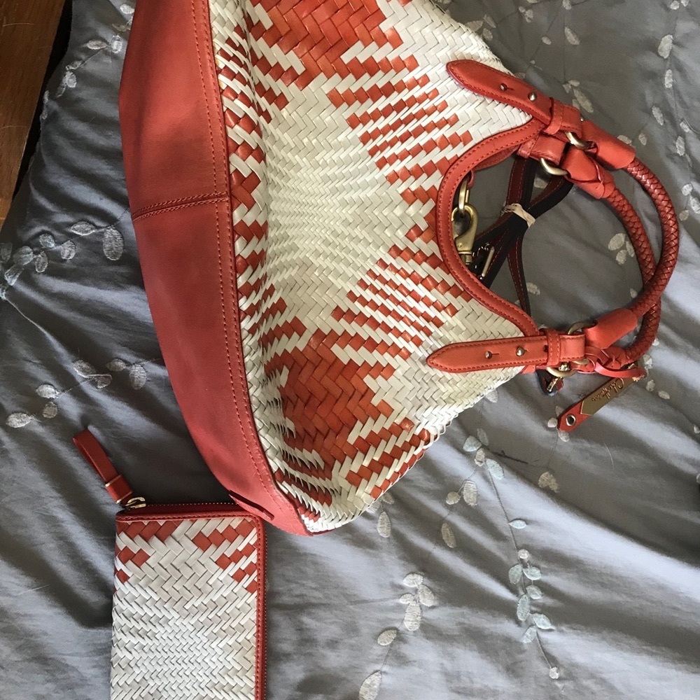 NWOT COLE HAAN ORANGE WOVEN HANDBAG AND WALLET